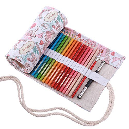 Amoyie Tela wrap per 48 matite colorate, cassa del supporto di matita viag portamatite arrorolabile, Parigi