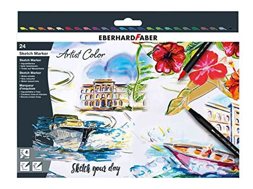 Eberhard Faber Set di pennarelli per schizzi Artist Color con 24 colori, penne in fibra con doppia punta, in astuccio di cartone, per disegnare, schizzare e illustrare