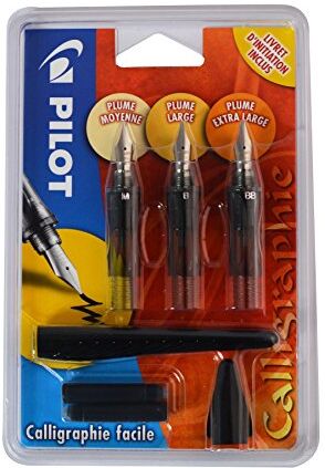 PILOT Plumix Penna stilografica, cartuccia d'inchiostro nero, Confezione da 3 pezzi, 0,58mm + 0,70mm + 1,00mm