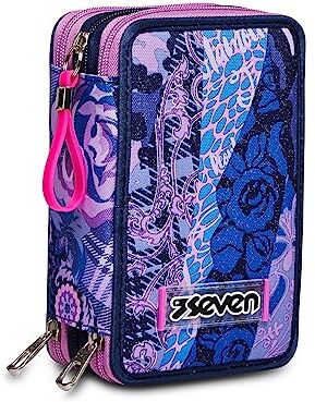 Seven Astuccio Scuola 3 Zip, Multicolore, Dotcatty Girl, Triplo Scomparto Completo di Matite, Penne e Pennarelli, Accessori Scuola, Accessori Zaini, Scuola, Bambine e Ragazze