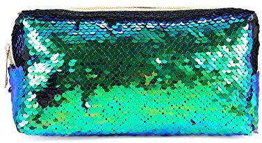 TREESTAR trousse trucco Storage per donne ragazze PU paillettes viaggio toeletta borsa a mano matita penna fermo grande verde Green 21.5 * 8 * 10.5cm