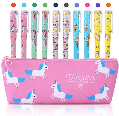 OFFCUP Astuccio con Motivo Unicorno, Pcs Cancelleria per Unicorno, Set Cancelleria Scuola con Penne e Astuccio, Cancelleria per Regalo Bambina, Regali di Unicorno per Ragazze di età 3+ Anni (Rosa)