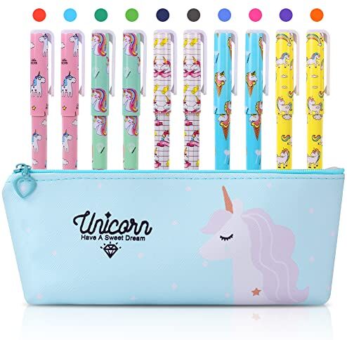 OFFCUP Astuccio con Motivo Unicorno, Pcs Cancelleria per Unicorno, Set Cancelleria Scuola con Penne e Astuccio, Cancelleria per Regalo Bambina, Regali di Unicorno per Ragazze di età 3+ Anni (Verde)