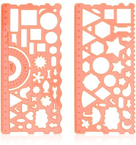 Pwsap 2Pcs Multifunzionale Geometrico Righello Geometric Drawing Template Strumento Di Misurazione Geometrica Per Disegnare Geometrici Modello di Disegno in Plastica Per Scuola e Ufficio, Arancione