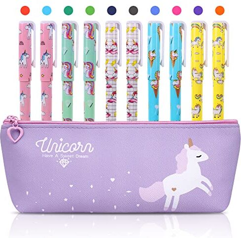 OFFCUP Astuccio con Motivo Unicorno, Pcs Cancelleria per Scuola con Penne e Astuccio, Cancelleria per Regalo Bambina, Regali di Unicorno per Ragazze di età 3+ Anni (Viola)