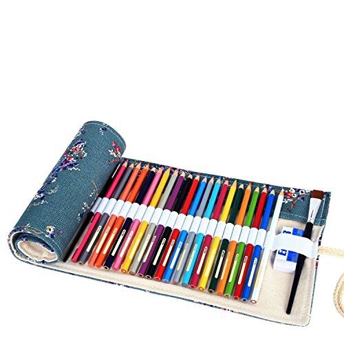 abaría Amoyie – Sacchetto della matita portamatite arrorolabile per pennarelli o matite colorate tela borsa prugna 36 holes