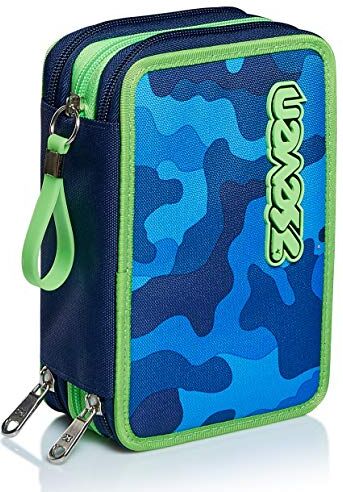 Seven Astuccio Scuola 3 Zip, Blu, Triplo Scomparto Completo di Matite, Penne e Pennarelli, Accessori Scuola, Accessori Zaino, Scuola, Bambini e Ragazzi