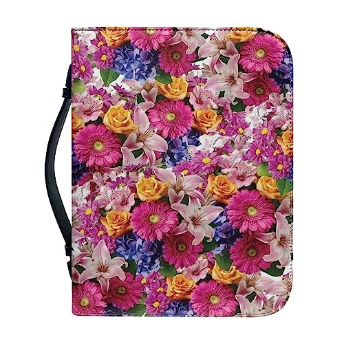 Kuiaobaty Custodia per libro con motivo floreale con fiori primaverili, con maniglia, custodia in pelle PU con cerniera floreale colorata per mamma, figlia