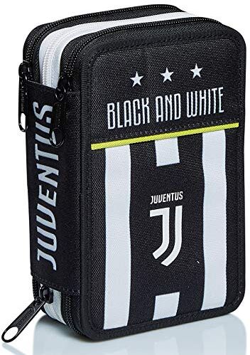 Seven Astuccio 3 Scomparti Juventus, Best Match, Bianco e Nero, con penne, matite, colori e altro ancora