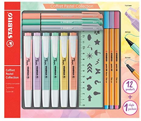 Stabilo Set Creativo  Pastel Collection Set Confezione mista 13 pezzi: 6 swing cool pastel, 3 point 88, 3 pointMax, 1 righello stencil