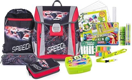 JOLLY Set di zaini per la scuola Classic, 46 pezzi, con borsa da ginnastica, astuccio e portamatite, con chiusura riflettente e adatta ai bambini