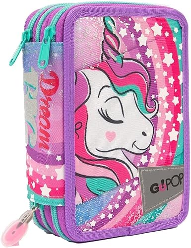 Astuccio Scuola GoPop Triplo Unicorno 3 Piani 3 Zip Completo Giochi Preziosi