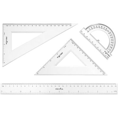 Pryma Set Strumenti Geometrici 4 Pezzi – Righello 30 cm + Squadra 45° + Squadra 60° + Goniometro 180° – Strumenti di Precisione per Scuola e Ufficio Pryma Set Strumenti Geometrici 4 Pezzi – Righello 30 cm + Squadra 45° + Squadra 60° + Goniometro 180° – Strumenti di Precisione per Scuola e Ufficio