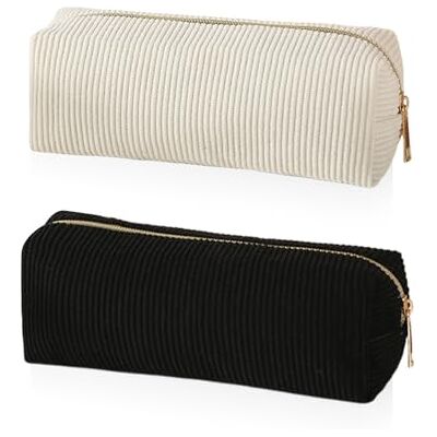TYFGRT Borsa Per Cosmetici In Velluto A Coste Da 2 Pezzi, Astuccio Per Matite, Borsa Di Grande Capacità, Borsa Di Stoccaggio Portatile, Borsa Da Toilette, Borsa Da Viaggio (Bianco, Nero) TYFGRT Borsa Per Cosmetici In Velluto A Coste Da 2 Pezzi, Astuccio Per Matite, Borsa Di Grande Capacità, Borsa Di Stoccaggio Portatile, Borsa Da Toilette, Borsa Da Viaggio (Bianco, Nero)