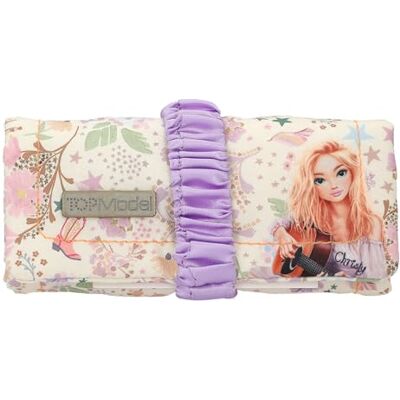 Depesche TOPModel Cowgirl Astuccio portagioie a Rotolo in Viola e Crema, con Motivo Floreale e Modello, Astuccio per matite con nastrino Arricciato Depesche TOPModel Cowgirl Astuccio portagioie a Rotolo in Viola e Crema, con Motivo Floreale e Modello, Astuccio per matite con nastrino Arricciato