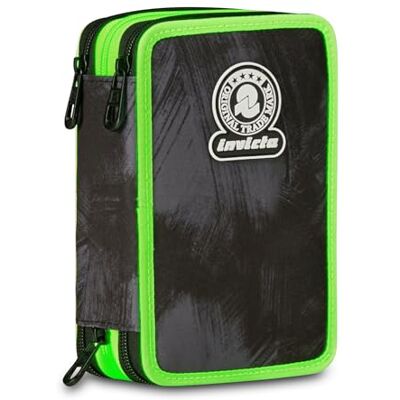 Invicta Astuccio 3 Zip, Triplo Scomparto, Completo di Matite, Pennarelli, Colori, Accessori Zaino, Elementari, Medie, Brushed Black, Bambini e Ragazzi, nero/verde Invicta Astuccio 3 Zip, Triplo Scomparto, Completo di Matite, Pennarelli, Colori, Accessori Zaino, Elementari, Medie, Brushed Black, Bambini e Ragazzi, nero/verde