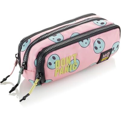 Miquelrius Astuccio triplo scomparto, astuccio scolastico organizzatore, chiusure lampo in plastica resistente, maniglie metalliche, portapenne astuccio 210 x 90 x 70 mm, Don't Panic, Rosa, 210 x 90 Miquelrius Astuccio triplo scomparto, astuccio scolastico organizzatore, chiusure lampo in plastica resistente, maniglie metalliche, portapenne astuccio 210 x 90 x 70 mm, Don't Panic, Rosa, 210 x 90