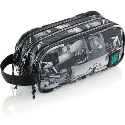 Miquelrius Astuccio triplo scomparto per scuola, chiusura lampo in plastica resistente, maniglie metalliche, maniglia per il trasporto, astuccio per lo skateboard, skateboard park, grigio, 210 x 105 Miquelrius Astuccio triplo scomparto per scuola, chiusura lampo in plastica resistente, maniglie metalliche, maniglia per il trasporto, astuccio per lo skateboard, skateboard park, grigio, 210 x 105