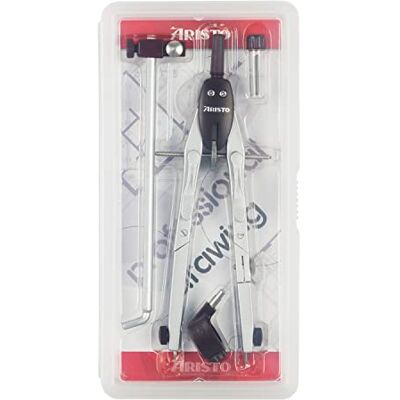 Aristo College Compasso a regolazione rapida (2 giunti, diametro massimo dei cerchi da disegno, 520 mm, con asta di prolunga, adattatore e mine di ricambio), colore: Argento Aristo College Compasso a regolazione rapida (2 giunti, diametro massimo dei cerchi da disegno, 520 mm, con asta di prolunga, adattatore e mine di ricambio), colore: Argento