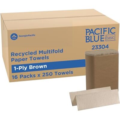 GEORGIA-PACIFIC Pacific Blue Basic Asciugamano di carta riciclata Multifold (originariamente marca Envision) di GP PRO, marrone, , 250 asciugamani per confezione, 16 confezioni per astuccio GEORGIA-PACIFIC Pacific Blue Basic Asciugamano di carta riciclata Multifold (originariamente marca Envision) di GP PRO, marrone, , 250 asciugamani per confezione, 16 confezioni per astuccio