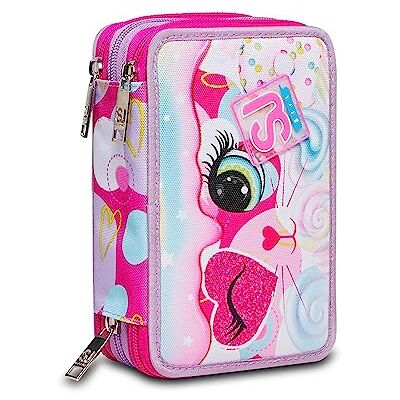 SJ GANG STYLE JAM GANG , Astuccio Scuola 3 Zip, HEART LOLLY, Rosa, Triplo scomparto, 45 pezzi, Attrezzato con Matite, Pennarelli e altro, Portapenne Scuola Bambina SJ GANG STYLE JAM GANG , Astuccio Scuola 3 Zip, HEART LOLLY, Rosa, Triplo scomparto, 45 pezzi, Attrezzato con Matite, Pennarelli e altro, Portapenne Scuola Bambina