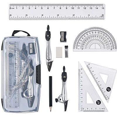 Vicloon Compasso Set, 10Pcs Geometry Kit, Bussola per Matematica Set con Righelli, Goniometro, Bussola, Disegno, Matita, Piombo Ricariche, Gomma, Temperamatita per Studenti e Insegnanti Vicloon Compasso Set, 10Pcs Geometry Kit, Bussola per Matematica Set con Righelli, Goniometro, Bussola, Disegno, Matita, Piombo Ricariche, Gomma, Temperamatita per Studenti e Insegnanti