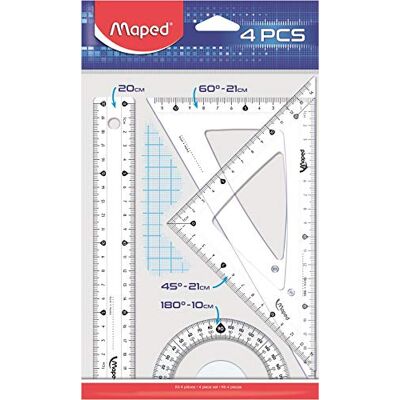 Maped Kit Disegno Con Righello 20 Cm, 2 Squadre 21 Cm, Goniometro 10 Cm Maped Kit Disegno Con Righello 20 Cm, 2 Squadre 21 Cm, Goniometro 10 Cm