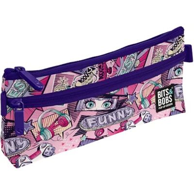 Grafoplás Astuccio piatto per scuola, 2 tasche, 23 x 10 cm, scomparti con cerniera, maniglie facile apertura, bit & Bobs Pop Up Design, Violetto, 23x10x4cm, Manica Grafoplás Astuccio piatto per scuola, 2 tasche, 23 x 10 cm, scomparti con cerniera, maniglie facile apertura, bit & Bobs Pop Up Design, Violetto, 23x10x4cm, Manica