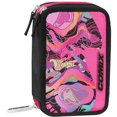 COMIX Wave Astuccio Scuola, Astuccio con 3 Scomparti per Bambini e Ragazzi, con Set Cancelleria Incluso, 5 Etichette Adesive Portanome e Pratica Chiusura a Zip, 20 x 13H x 7 cm, Nero COMIX Wave Astuccio Scuola, Astuccio con 3 Scomparti per Bambini e Ragazzi, con Set Cancelleria Incluso, 5 Etichette Adesive Portanome e Pratica Chiusura a Zip, 20 x 13H x 7 cm, Nero