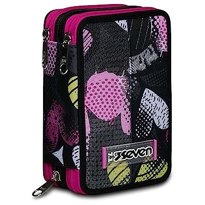 Seven Astuccio Scuola Elementare, 3 scomparti, Medie, con Matite, Pennarelli, Penne, 3 Zip, Pinkypois Girl, Bambina, Ragazza, nero/viola Seven Astuccio Scuola Elementare, 3 scomparti, Medie, con Matite, Pennarelli, Penne, 3 Zip, Pinkypois Girl, Bambina, Ragazza, nero/viola