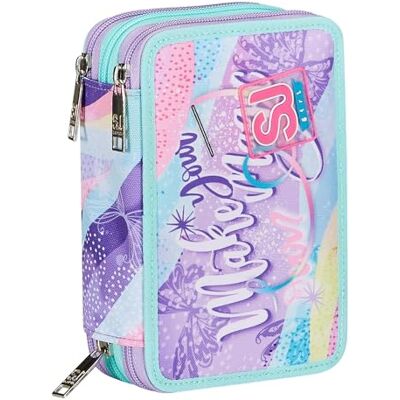SJ Gang Astuccio Scuola 3 Zip, Rosa, RhythmicSoul, Portapenne Triplo Scomparto Completo Di Penne, Matite, Colori, Accessori Zaino, Elementari, Medie, Bambina SJ Gang Astuccio Scuola 3 Zip, Rosa, RhythmicSoul, Portapenne Triplo Scomparto Completo Di Penne, Matite, Colori, Accessori Zaino, Elementari, Medie, Bambina