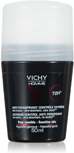 Vichy Homme, Deodorante anti-traspirante, 48 H, Roll on, 50 ml