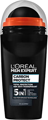 L'Oreal L'Oréal Men Expert Deodorante da uomo 5 in 1 contro la formazione di odori, umidità, batteri e residui bianchi per fino a 48 ore di freschezza, Carbon Protect, 1 x 50 ml