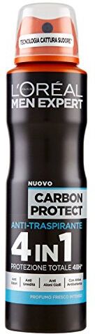 L'ORÉAL Paris Men Expert Deodorante Spray Carbon Protect, Protezione Totale 48H, Anti-Traspirante