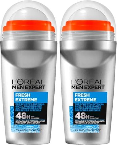 L'Oreal L'Oréal Paris Men Expert Fresh Extreme Deodorante Roll-On Anti-Traspirante Protezione 48h Senza Alcool 2 Flaconi da 50ml