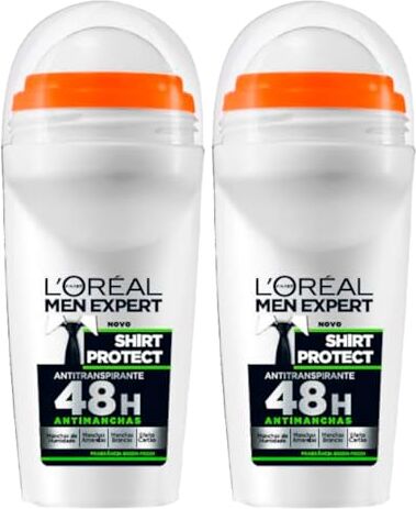 L'Oreal L'Oréal Paris Men Expert Shirt Protect Deodorante Roll-On Anti-Traspirante Protezione 48h con Tecnologia Anti-Traccia Fresca Fragranza 2 Flaconi da 50ml