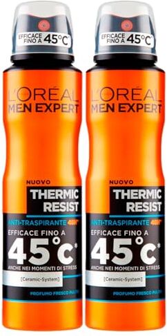 L'Oreal L'Oréal Paris Men Expert Thermic Resist Deodorante Spray Anti-Traspirante Protezione 48h Tecnologia Ceramic System Contro Cattivi Odori 2 Flaconi da 150ml