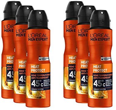 L'ORÉAL Men Expert Heat Protect Deo Spray, confezione da 6 pezzi, protegge da sudore e odori aiuta a controllare la sudorazione fino a 45 °C (6 x 150 ml)