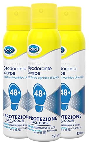 Scholl ExpertCare, Deodorante Spray con Tecnologia Attiva sul Controllo degli Odori, Elimina e Protegge per 48h, Adatto ad Ogni Tipo di Scarpa, 3 Flaconi 150 ml