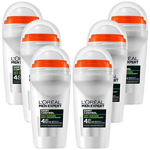 L'ORÉAL L'Oreal Men Expert Shirt Control Non Traspirante 48h Deodorante Roll-On Adatto Macchie Und Textilverhärtung, 6 Pacco (6x50ml)