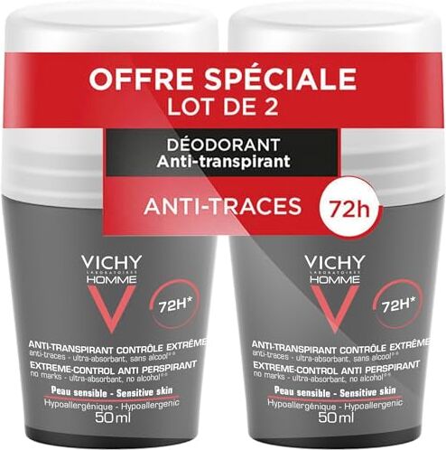 Vichy Homme Deodorante Roll On Anti Traspirazione 72H confezione da 2 2x 50 ML)