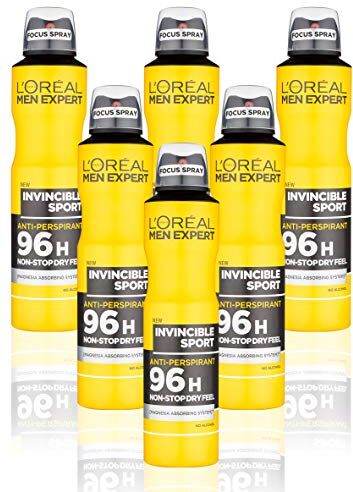 L'ORÉAL L'Oreal Men Expert Invincible Sport 96H deodorante anti-traspirante per uomo, 250 ml, confezione da 6, acquisto all'ingrosso