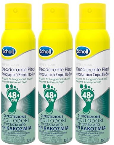 Scholl Expert Care Deodorante Piedi Antiodore Spray 48h Performance per Pelle Asciutta con Fragranza Neutra Contro i Cattivi Odori 3 Flaconi da 150ml