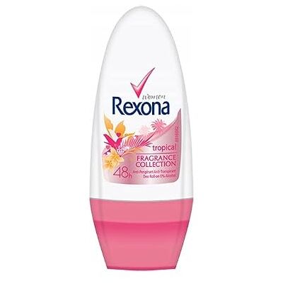 Rexona , Motion Sense Tropical, deodorante roll-on, per donna, con fragranza tropicale, 3 flaconi da 50 ml (etichetta in lingua italiana non garantita) Rexona , Motion Sense Tropical, deodorante roll-on, per donna, con fragranza tropicale, 3 flaconi da 50 ml (etichetta in lingua italiana non garantita)