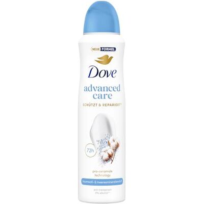 Dove Advanced Care Anti Transpirant Deodorante Spray in cotone e minerale marino con 72 ore di protezione contro l'umidità delle ascelle e l'odore del corpo, 6 x 150 ml Dove Advanced Care Anti Transpirant Deodorante Spray in cotone e minerale marino con 72 ore di protezione contro l'umidità delle ascelle e l'odore del corpo, 6 x 150 ml
