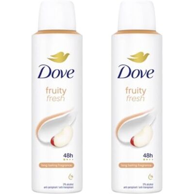 Dove Fruit Fresh Deodorante Spray Anti-Traspirante 48H, Senza Alcool, con Crema Idratante, Fragranza Fruttata, 150 ml (2 Pezzi) Dove Fruit Fresh Deodorante Spray Anti-Traspirante 48H, Senza Alcool, con Crema Idratante, Fragranza Fruttata, 150 ml (2 Pezzi)