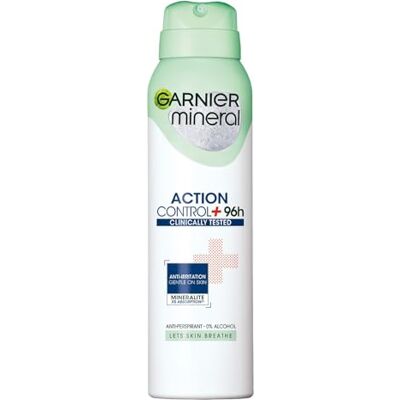Garnier Action Control Clinical Tested 96+h Deo Spray Anti Irritation Gentle on skin Mineralite x5 Assorbimento Anti-Perspirant 0% Alcololo 150 ml x 6 Garnier Action Control Clinical Tested 96+h Deo Spray Anti Irritation Gentle on skin Mineralite x5 Assorbimento Anti-Perspirant 0% Alcololo 150 ml x 6
