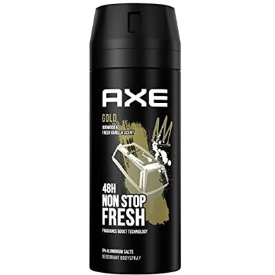 AXE Body Spray Gold Deo senza alluminio combatte i batteri che causano odori e gli odori sgradevoli, 150 ml, 3 pezzi AXE Body Spray Gold Deo senza alluminio combatte i batteri che causano odori e gli odori sgradevoli, 150 ml, 3 pezzi