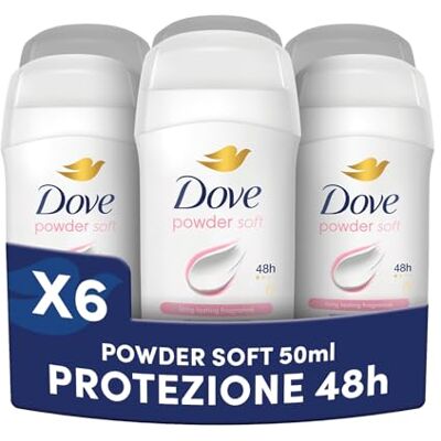 Dove Deodorante Stick, Powder Care, Deodorante Antitraspirante in Stick, Protezione Fino a 48 Ore, con 1/4 di Crema Idratante, Formula Delicata, Deodorante Uomo e Donna, 6 Pezzi da 50 ml Dove Deodorante Stick, Powder Care, Deodorante Antitraspirante in Stick, Protezione Fino a 48 Ore, con 1/4 di Crema Idratante, Formula Delicata, Deodorante Uomo e Donna, 6 Pezzi da 50 ml
