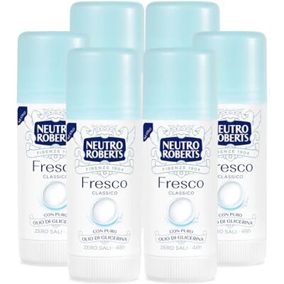 NEUTRO ROBERTS 6x Deodorante Stick Fresco Blu Efficace 48h Senza Sali di Aluminio 6 Flaconi da 40ml ognuno NEUTRO ROBERTS 6x Deodorante Stick Fresco Blu Efficace 48h Senza Sali di Aluminio 6 Flaconi da 40ml ognuno
